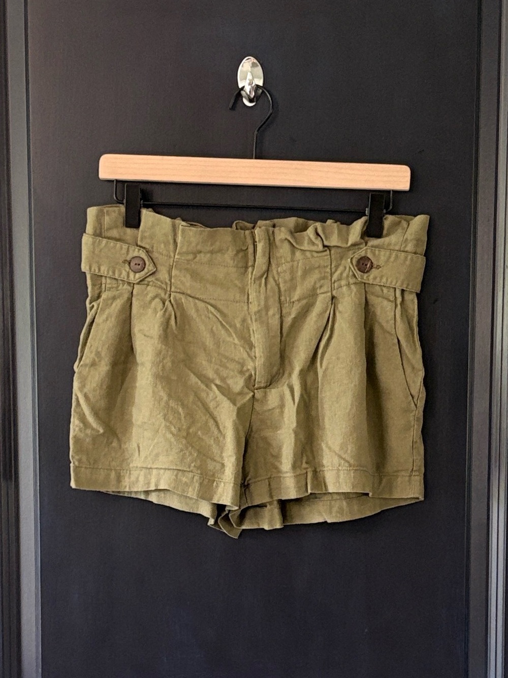 Rewash Button Tab Paper Bag Waist Shorts Medium Linen Blend
